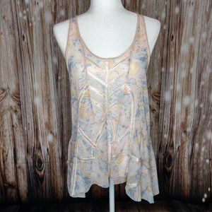 Free People, sheer pink sequin flowy tank top, Sm